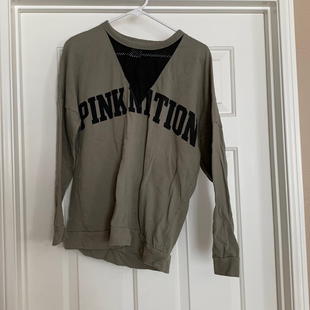 “PINK” - green crewneck
